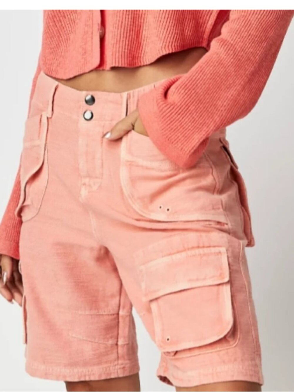 FREE PEOPLE Cayman Coral Crimson Cargo Shorts sz S